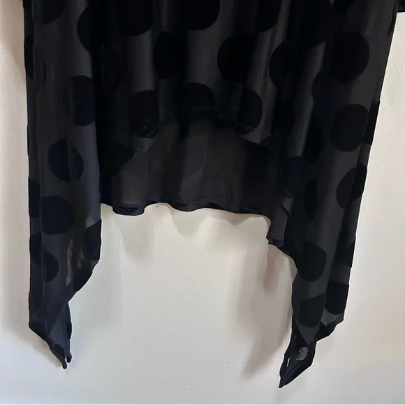 Alembika ~ Black Polka Dot Hi-Lo Semi-Sheer 3/4 Sleeve Tunic Top in Medium *flaw - Picture 4 of 16